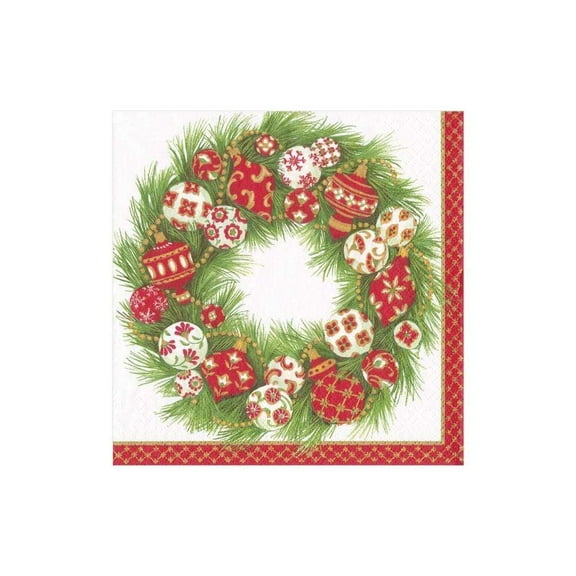 Caspari Ornament Wreath Paper Cocktail Napkins - 20 Per Package