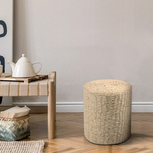 Decor Round Pouf Ottoman Double-Strand Beige Paper Rope Pouf Footrest, Foot Stool, for Bed Room Living | Room | Accent Seat