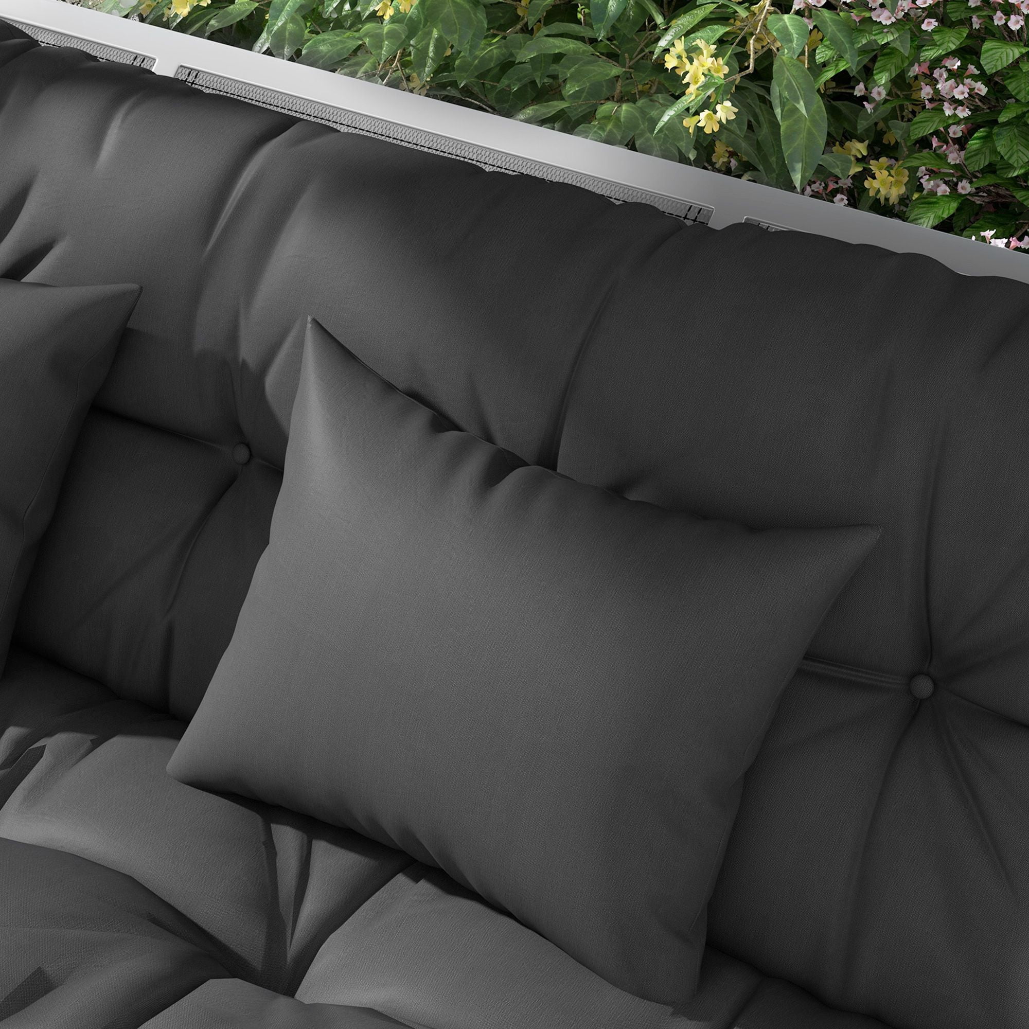 Alvantor Tufted Bench Cushions with Backrest & Throw Pillows, 59" Bench Chair Cushions for Outdoor Furniture, Charcoal