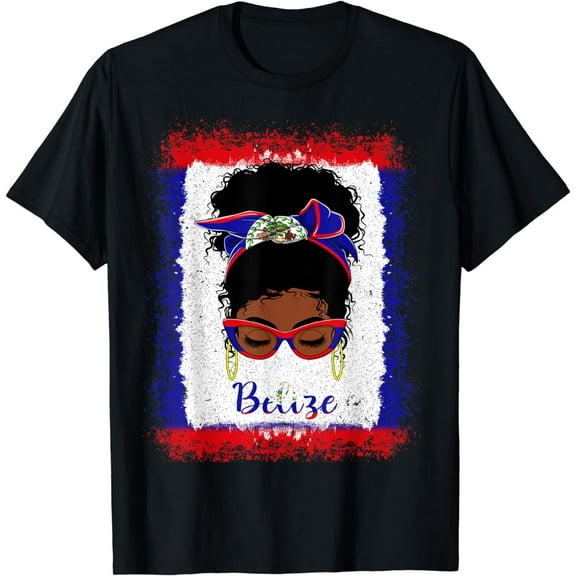 Messy Bun Belizean Belize Flag Womens Woman Girl T-Shirt