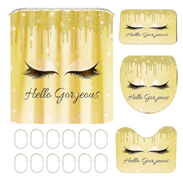 4 unids/set bonita cortina de ducha de pestañas goteo de chispa Hola hermosa decoración de baño lona cortina de ducha de poliéster cortina de bañera