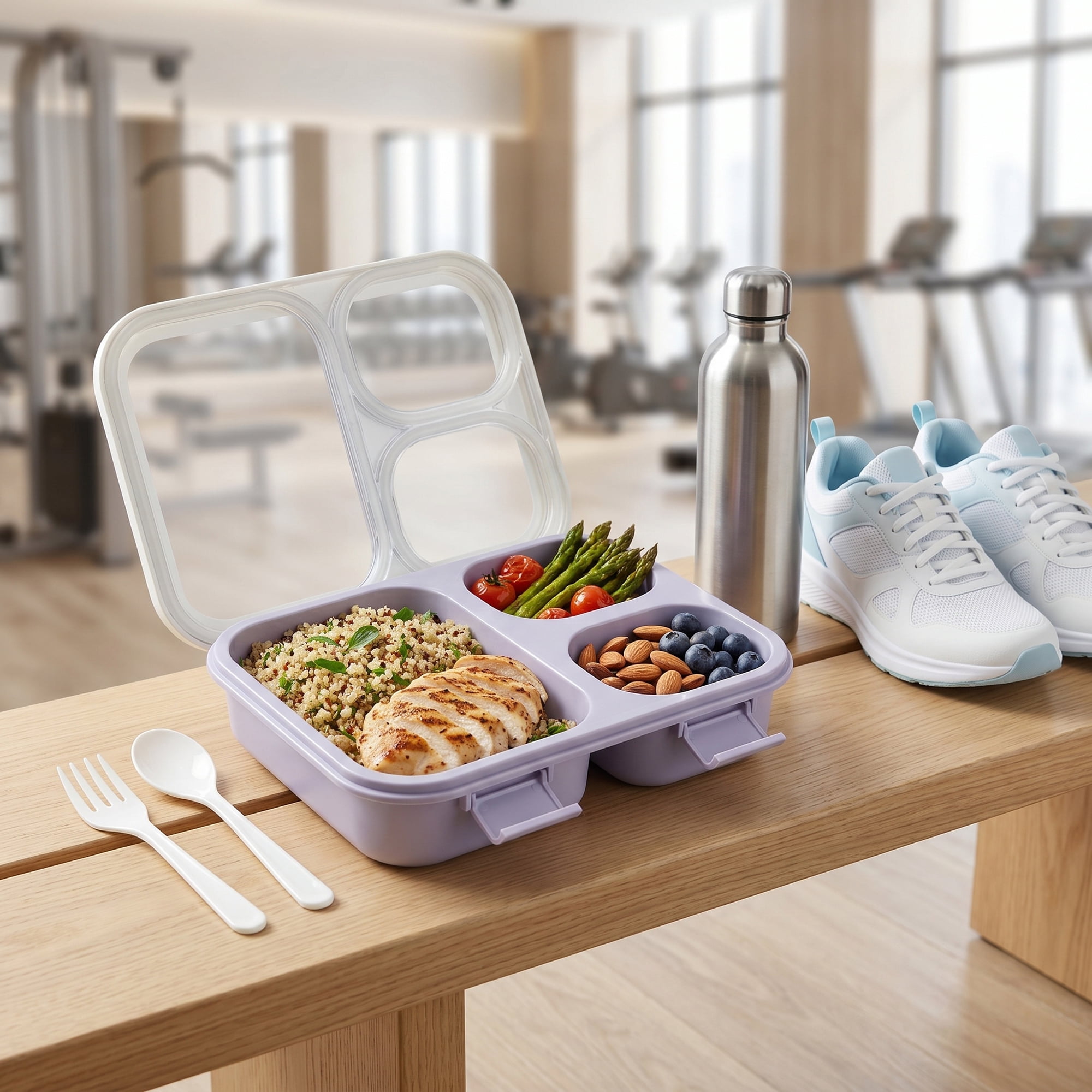 Unique Bargains Clear Lid Leak Resistant Meal Lunch Bento Box for Work Purple-1