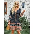 thumbnail image 2 of Yidarton Bohemian Dress Resort Casual Dress Autumn Four Seasons Woman Skirt Dark Blue L Size, 2 of 5