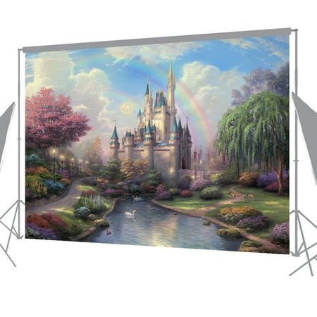 GreenDecor Polyester Fabric Fairy tale castle 7x5ft photography Background