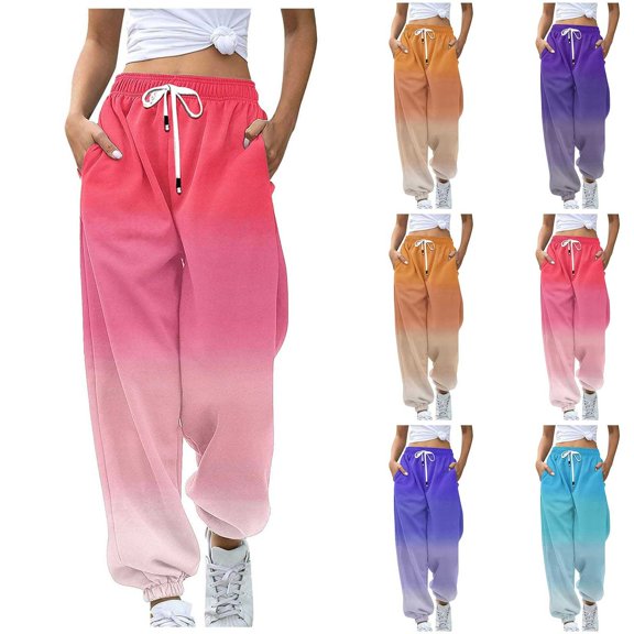 Printed Drawstring Trousers, Women's Loose Fit Casual Pants with Pockets, Elastic Waist Lounge Palazzo Pants, Streetwear Aesthetic Gifts for Women | Sopatenor,Blue XL