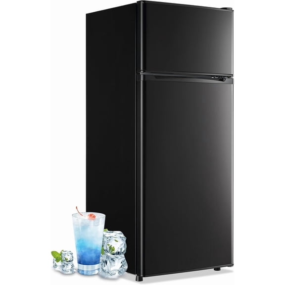 DEMULLER 4.5 Cu.ft Small Refrigerator Mini Fridge with Double Door 3 Removable Glass Shelves Black