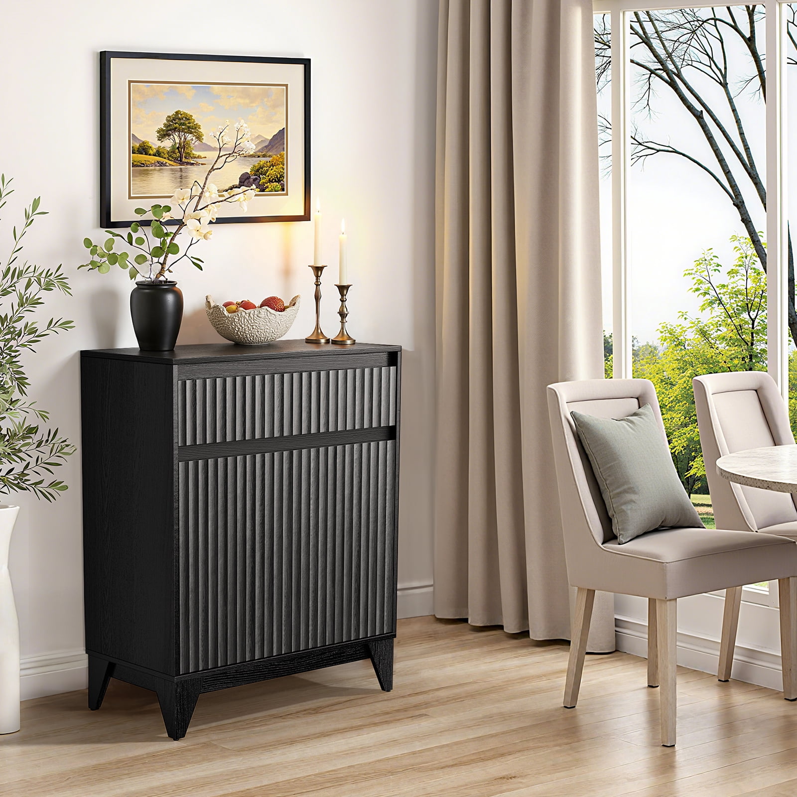 UPGO 38" Tall 2 - Door Accent Cabinet With Adjustable Shelf, Waveform Fluted Panel