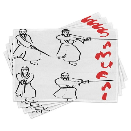 

Japanese Placemats Set of 4 Fight Figures of Samurai with Katana on White Background Asian Martial Art Pattern Washable Fabric Place Mats for Dining Room Kitchen Table Decor Red Black by Ambesonne