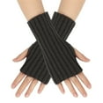 thumbnail image 2 of Women's Knit Fingerless Arm Gloves, Striped Pattern Sleeve Warmers, Cold Weather Arm Warmers, Thermal Half Finger Gloves, Stretchable Wrist to Elbow Warmth Covers A, 2 of 5