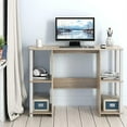 SHW Cyrus 38Inch Desk with 2 Sides Shelves, Maple