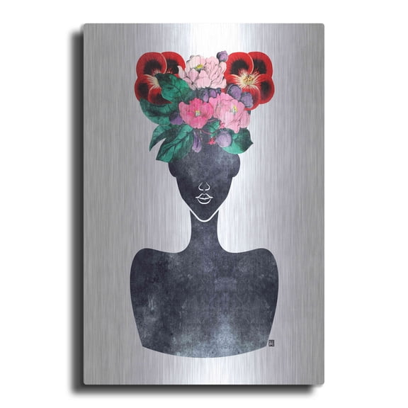 Luxe Metal Art 'Flower Crown Silhouette II' by Tabitha Brown Metal Wall Art, 12"x16"