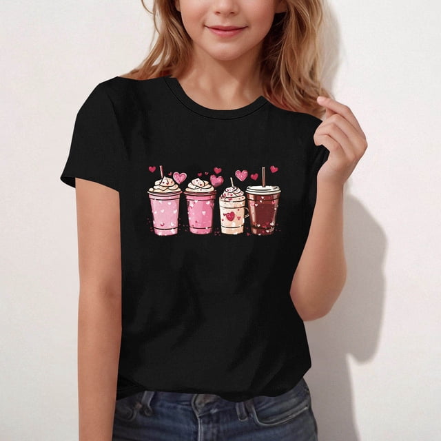 Blusas y camisas de manga corta con cuello redondo para niños Camiseta estampada de manga corta Cuello redondo Manga corta Casual Versátil Para niñas Niños Top de poliéster