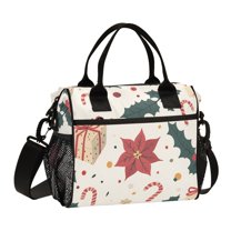 FORMRS Insulated Lunch Bag Unisex Large Capacity with Shoulder Strap, Beige Christmas Candy Canes