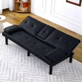thumbnail image 3 of MAYEERTY 67" Convertible Sofa Bed PVC Loveseat Sofa with Cup Holder for Apartment, Living Room, Small Space, Black, 3 of 9