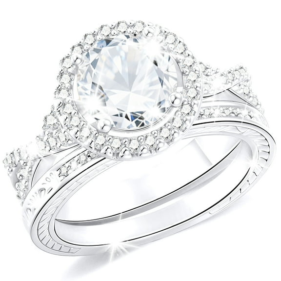 APSVO 18K White Gold Plated Wedding Rings for Women CZ S925 Sterling Silver Eternity Promise Band Engagement Rings Set Birthday Valentines Day Jewelry Gifts Her Girlfriend Wife Female Adults Ideas