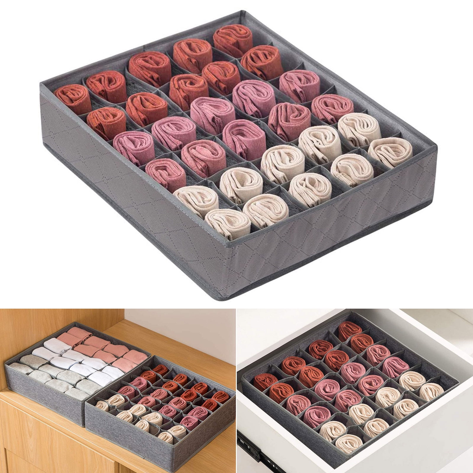 EEEkit 30 Cells Bamboo Charcoal Drawer Closet Organizer Dividers Storage Box, Gray