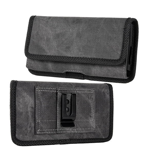 For Samsung Galaxy S21 FE /S21 Fan Edition Universal Horizontal Cell Phone Case Fabric Holster Carrying Pouch with Belt Clip and 2 Card Slots fit Large Devices 6.3" - Black Denim