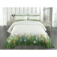thumbnail image 3 of Ambesonne Green Flower Quilted Bedspread Set 3 Pcs, Grass and Flowers, Queen Size, Multicolor, 3 of 5