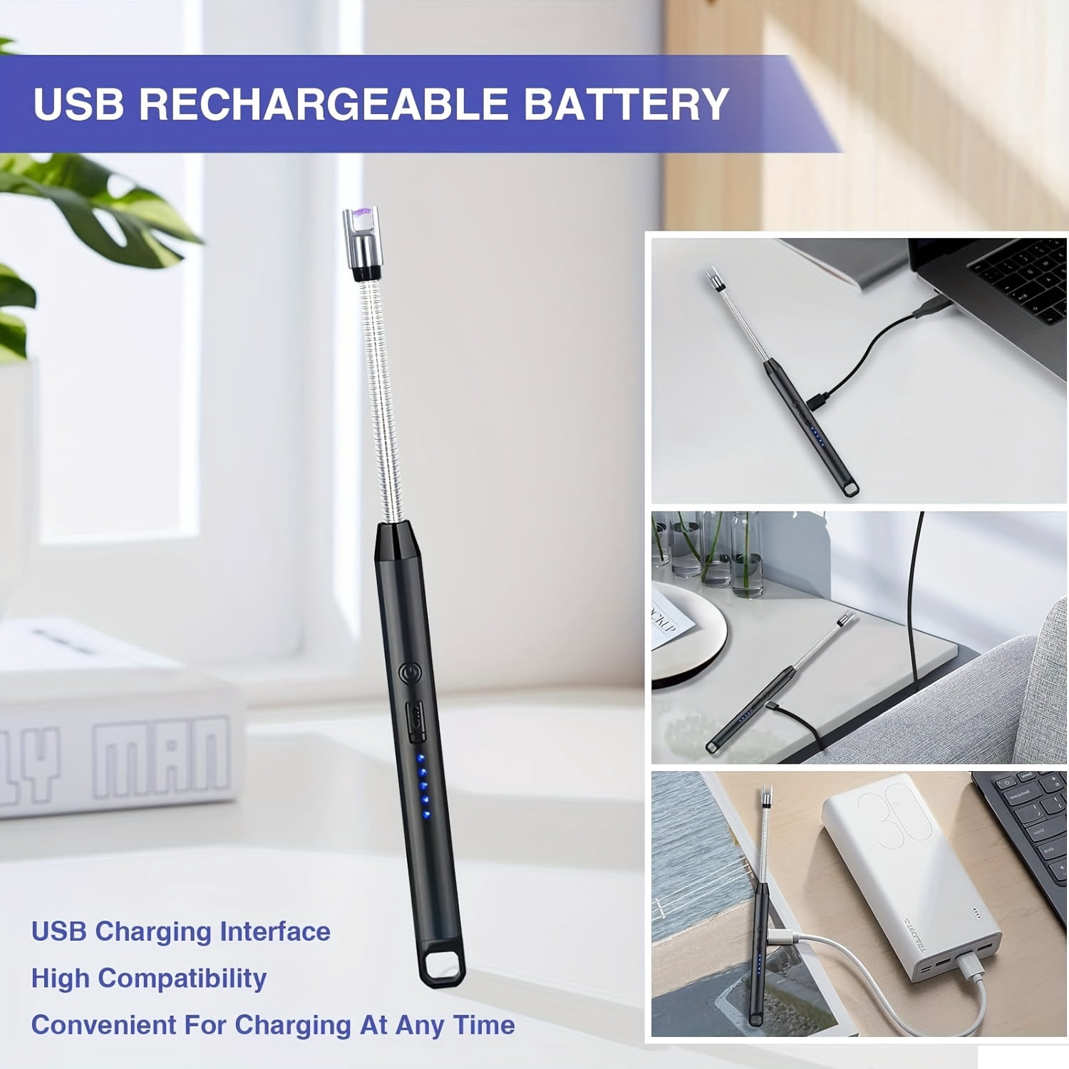 10Pcs Electric Lighter Pulse Lgniter, Kitchen Gas Stove Outdoor Windproof Flameless Ignition Stick, USB Charging Arc Ignition Stick, Suitable for Outdoor Kitchen Candle BBQ Camping
