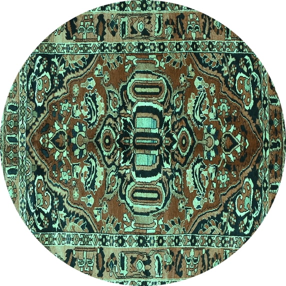 Ahgly Company Indoor Round Persian Turquoise Blue Traditional Area Rugs, 7' Round