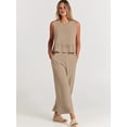 thumbnail image 6 of Women'S Pants Sets 2 Piece Outfits Sleeveless Round Neck Tank Tops Elastic Waist Wide Leg Khaki XXL, 6 of 10