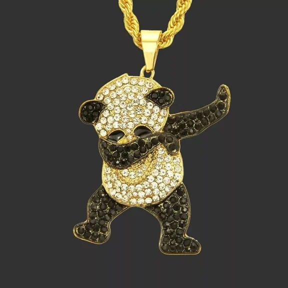 3Ct Round Cut Lab Created Diamond Panda Pendant in 14K Yellow Gold Plated 2 inch