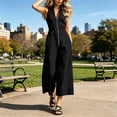 thumbnail image 6 of Jumpsuits for Women Sleeveless Zipper V Neck One Piece Jumpsuit Waist Cinched Slim Fit Wide Leg Ankle Length Jumpsuit with Pockets Summer Casual Outfits, 6 of 7
