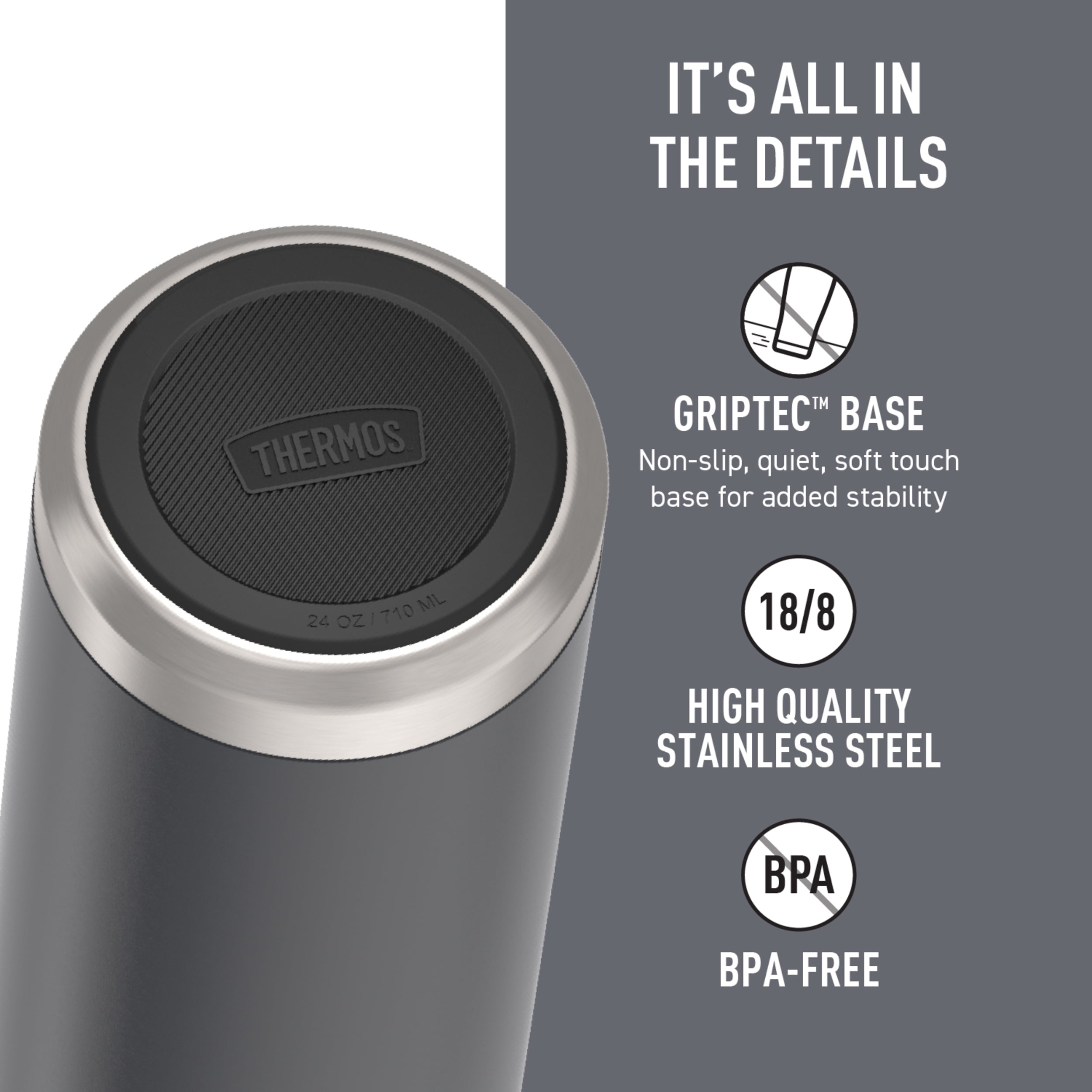 Thermos ICON Series Stainless Steel Vacuum Insulated Water Bottle w/ Spout, Graphite, 24oz