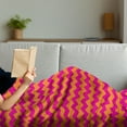 thumbnail image 3 of Orange and Pink Soft Flannel Fleece Blanket, Horizontal Zigzag Pattern Chevron Stripes in Vibrant Colors Geometric, Cozy Plush for Indoor and Outdoor Use, 50" x 60", Orange Magenta, by Ambesonne, 3 of 5