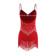 thumbnail image 4 of Jizyo Robe de Danse Latine Salsa pour Femmes Bretelles Spaghetti Robe de Danse Costume de Danse de Salon Rouge TG, 4 of 6