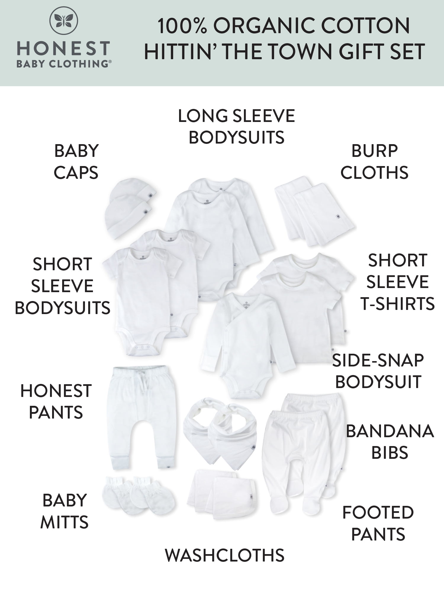 Honest Baby Clothing Baby Boy or Girl Gender Neutral Organic Cotton Hittin the Town Gift Set, 20 Piece (Newborn-6 Months)