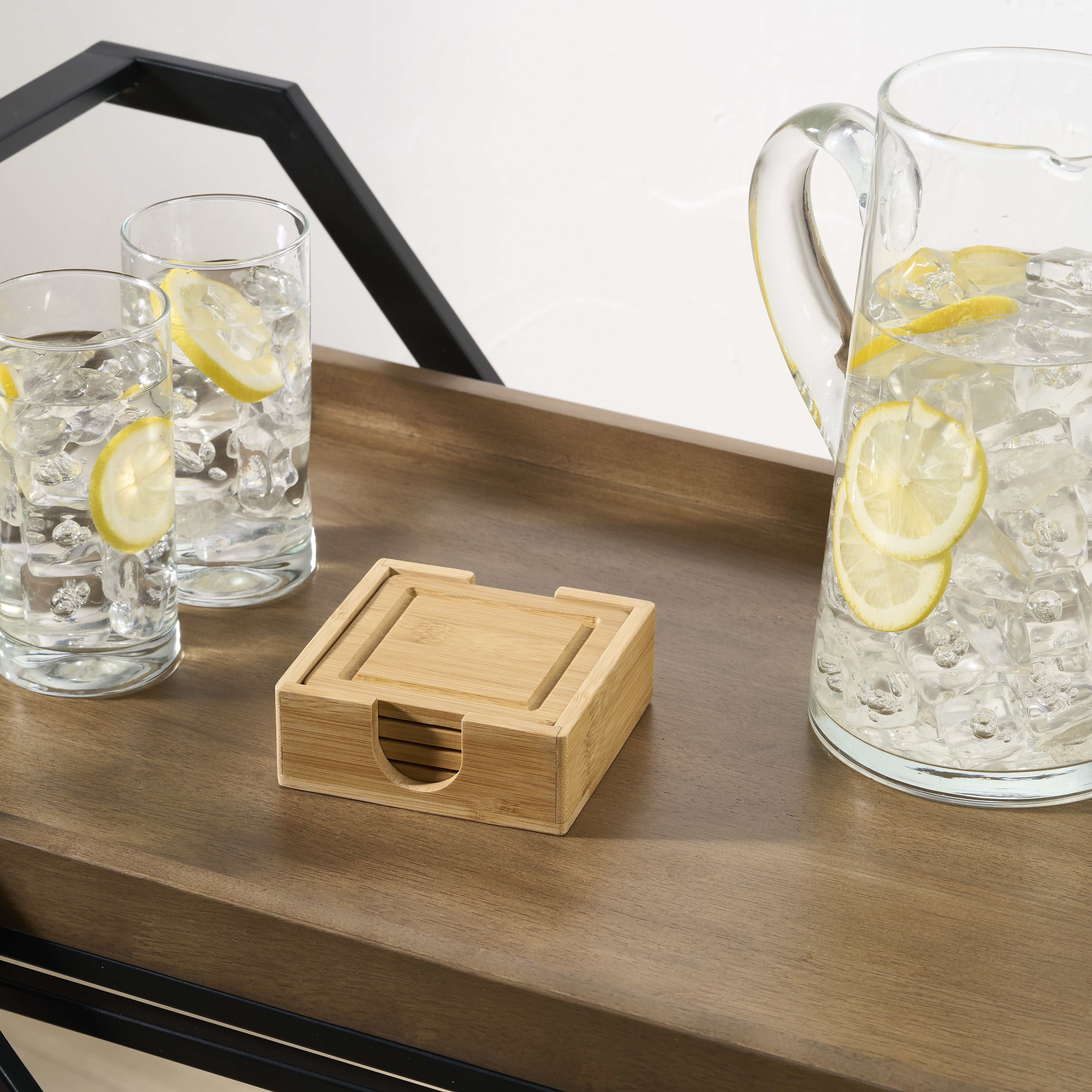 Better Homes & Gardens Natural Bamboo Coaster 4 Pack Set, 4.52 x 4.52 x 1.65 inch
