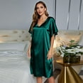 thumbnail image 5 of Fjuchai Night Shirts for Women Sleepwear//Satin Nightgown//Womens Sleep Shirts// Night Dress for Women//V Neck Side Split Sleepshirt Short Sleeves Sleepwear, 5 of 8