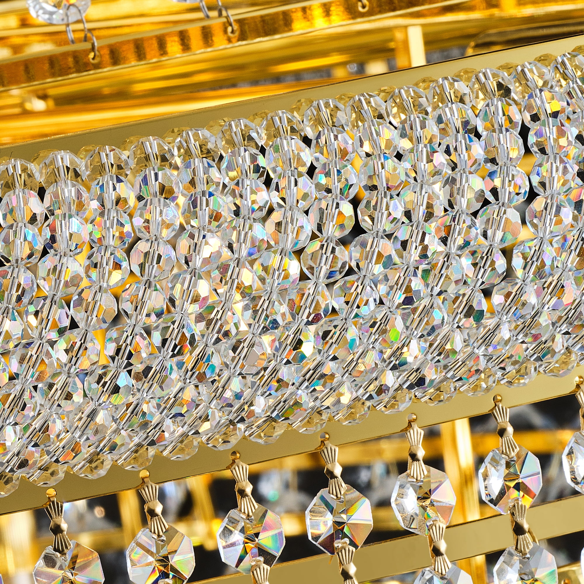 Luxury Empire Gold Crystal Chandelier, 3-Tier K9 Crystal Raindrop Ceiling Light Fixture, 36 E12 Bulbs Included, Adjustable Chain for High Ceiling Foyer, Grand Staircase, Living Room (42" W*61" H)