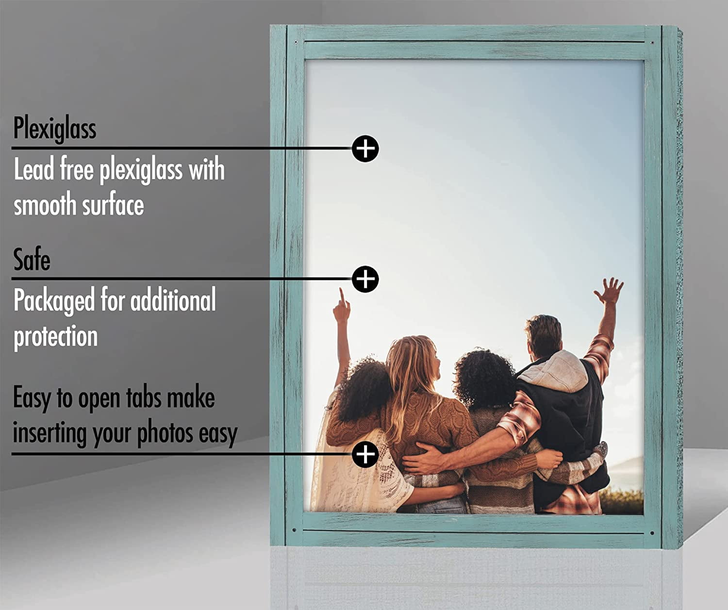 Americanflat 18x24 Rustic Picture Frame in Turquoise Blue with Textured Wood and Plexiglass - Horizontal and Vertical Formats for Wall