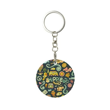 Naloa Colorful Hippie Print Round Keychain Keychain Key Ring, Key Tag, Key Chain Bulk for Gift Accessories (Round)