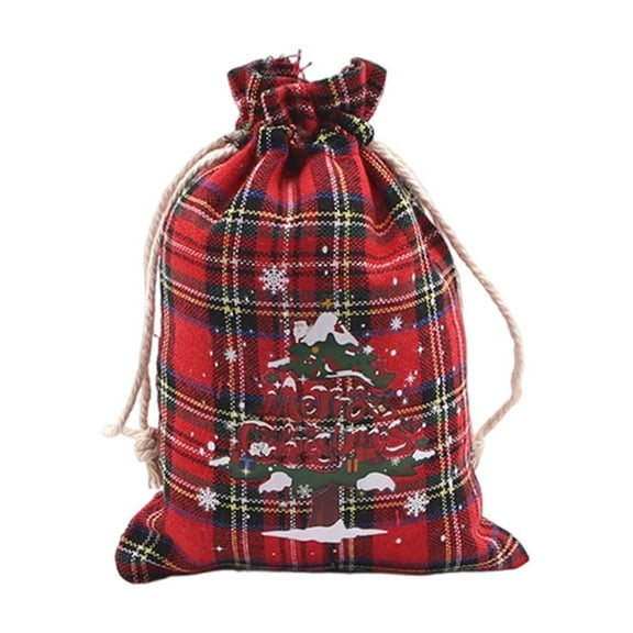 Christmas Drawstring Bags, Buffalo Plaid Xmas Gift Bags, Reusable Cloth Xmas Candy Bag, Gift Treat Sacks, Holiday Party Favors,3.93X5.51In(E)