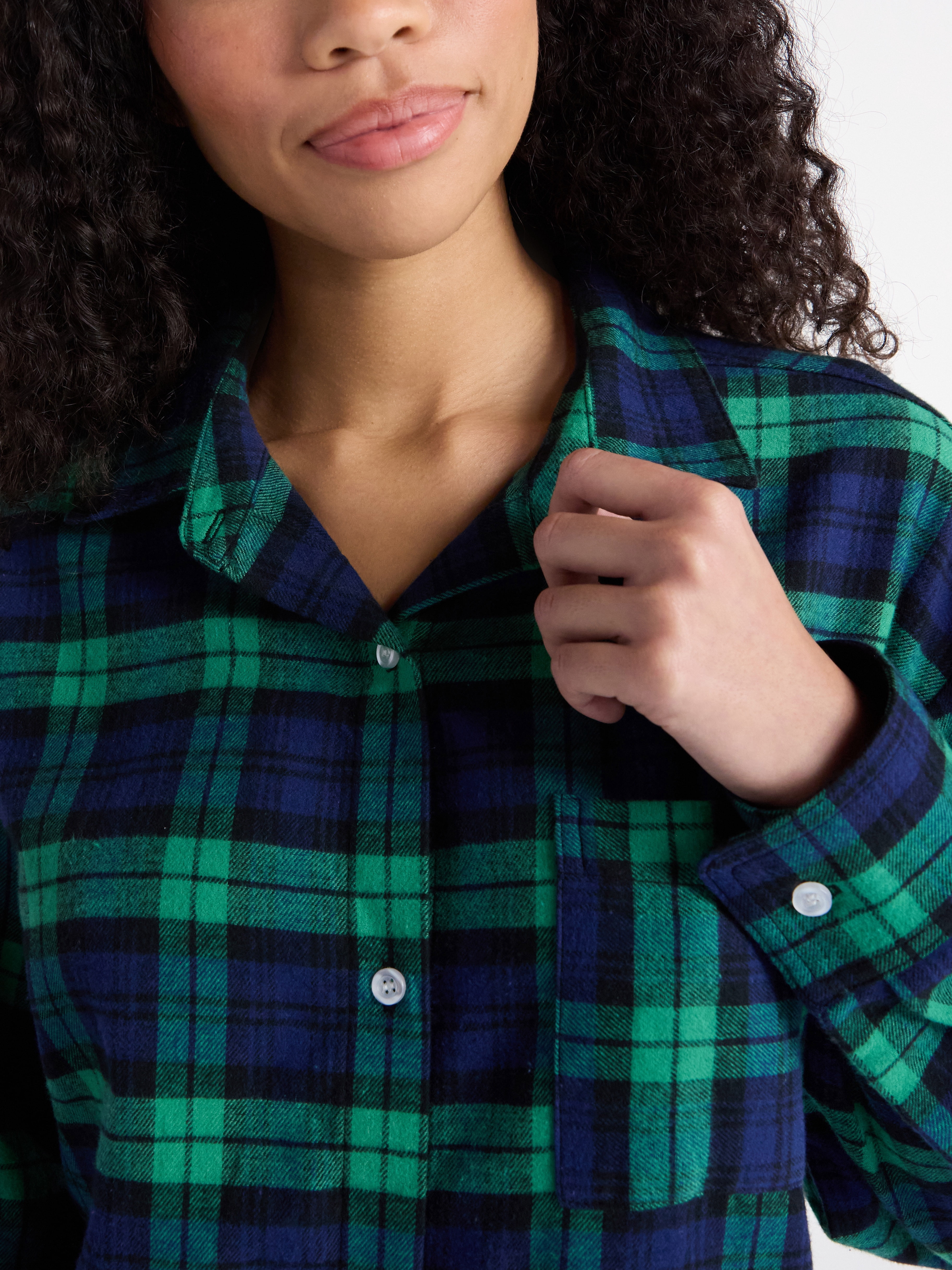 No Boundaries Sleepwear Cotton Flannel Button Down Shirt, Women’s