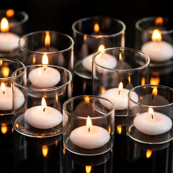 Romadedi Votive Tealight Candle Holders - 48 pcs Clear Glass Tea Light Holders Bulk Small Table Centerpieces Wedding Decor Party