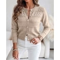 thumbnail image 5 of CHICME Pearl Beaded Cardigan Sweaters for Women Pointelle Knit Crew Neck Long Sleeve Button Front Lightweight Fall Sweater Khaki-L, 5 of 9