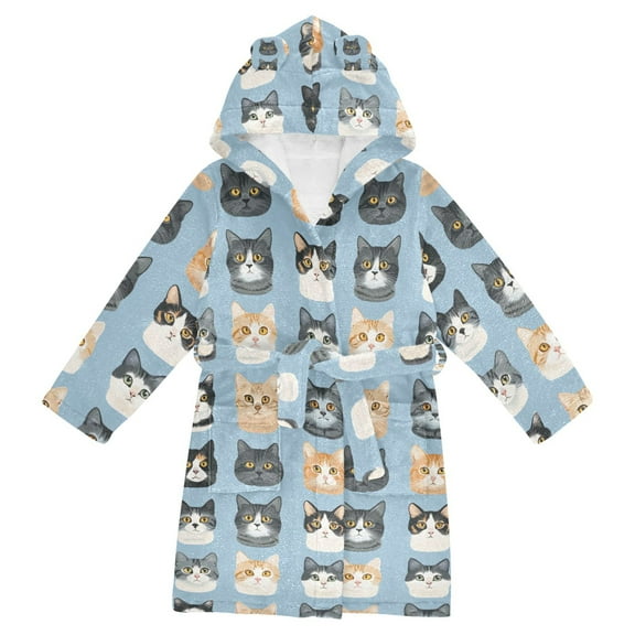 FORMRS Niños Bathrobe Unisex Hooded Robe Soft Plush Pajamas Sleepwear, Size 2-3T, Cartoon Cute Cat