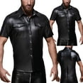 thumbnail image 5 of Hpapadks Mens Shirts Short Sleeve Leather Nightclub Stage Performance Pat Ent Lapel Buttons Blouses Mens Dress Shirt Black L, 5 of 7