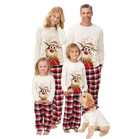 

Biekopu Matching Family Christmas Deer Pajamas Xmas Pjs Holiday Sleepwears for The Dog Baby Kids Teens and Adults