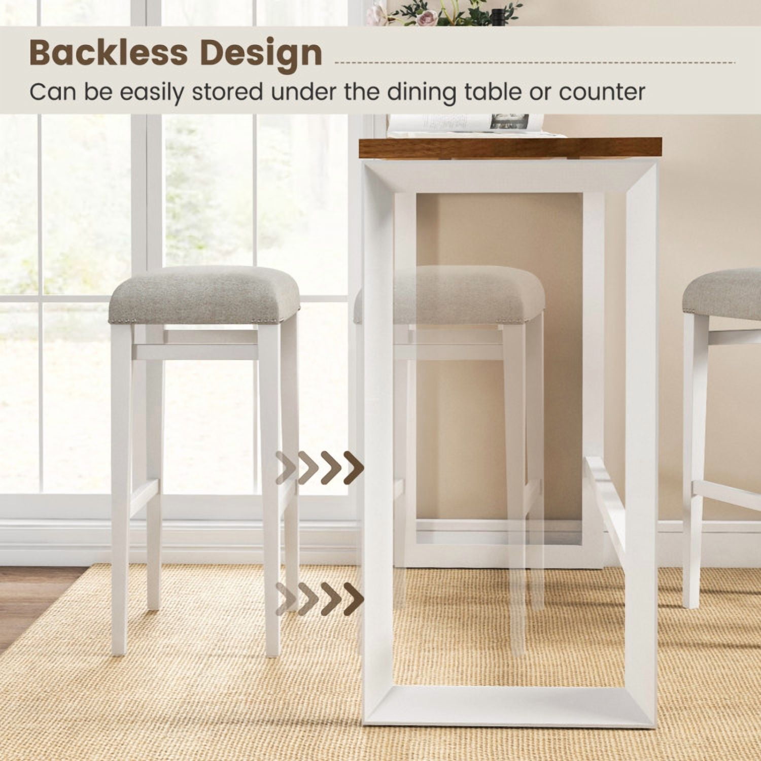 Demi Bonn 29.5" 2 Pieces Backless Barstools with Padded Seat CushionsModern Dining Chair, Gray