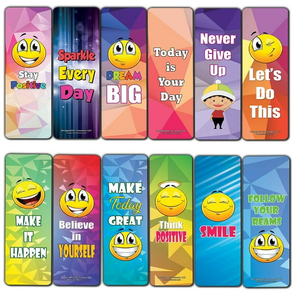 Creanoso Positive Sayings Emoji Bookmarks for Kids (30-Pack) – Premium Gifts Bookmarks for Bookworm – Stocking Stuffers for Men, Women, Teen, Adults – Office Supplies – DIY Kit