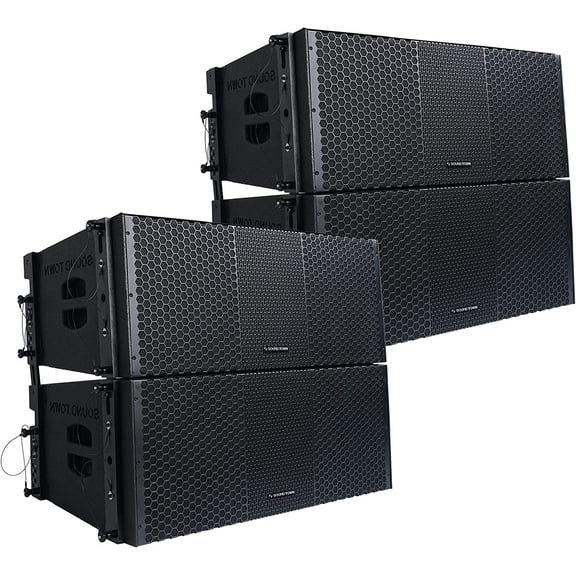 Sound Town ZETHUS Four Dual 10-inch Line Array Speaker System with Dual Titanium Compression Drivers, Full Range/Bi-amp Switchable, Black (ZETHUS-210B-2PAIRS)