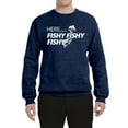 thumbnail image 2 of Wild Bobby, Here Fishy Fishy Fishy, Fishing, Unisex Crewneck Graphic Sweatshirt, Vintage Heather Navy, Small, 2 of 4