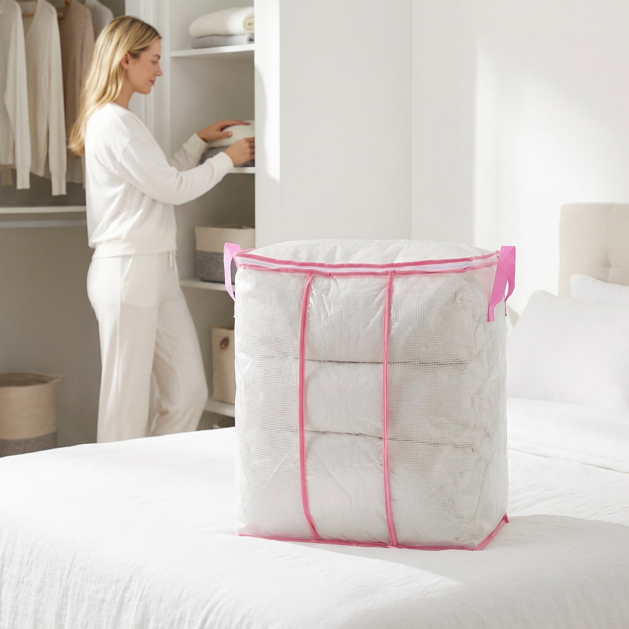 Unique Bargains Clothes Storage Bags for Organizing Comforter Pink 18.1"x10.2"x18.9"