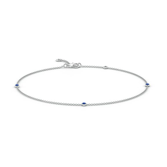 ANGARA Natural Bezel-Set Sapphire Station Adjustable Ankle Bracelet in 14K White Gold for Women (Size-2mm) | September Birthstone, Anniversary, Jewelry Gift for Women | Natural Blue Sapphire Bracelet