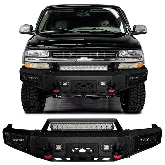 Vijay Compatible with 1999-2000-2001-2002 Chevrolet Silverado 2500/3500 Steel Fronst Bumper with LED Lights & D-Ring